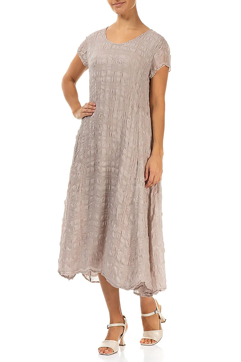 Short Sleeves Beige Light Silk Dress 4