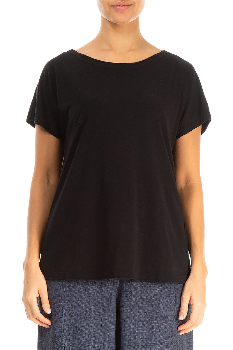 Short Sleeves Black Cotton Top 1