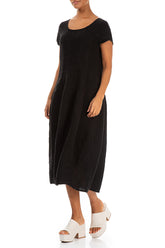 Short Sleeves Black Mélange Linen Dress 3