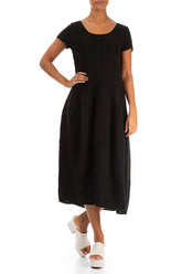 Short Sleeves Black Mélange Linen Dress 4