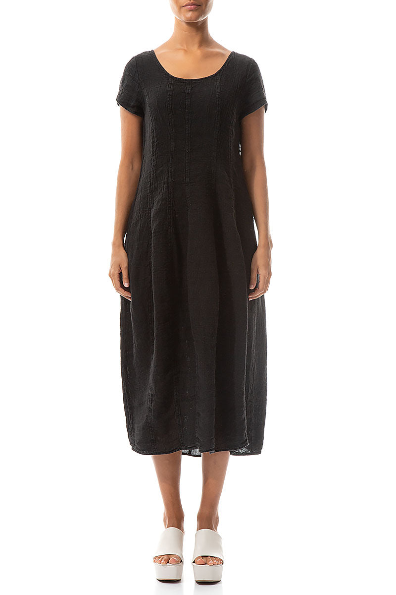 Short Sleeves Black Mélange Linen Dress 1