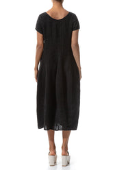 Short Sleeves Black Mélange Linen Dress 2