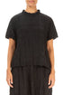Short Sleeves Black Pleated Silk Linen Blouse 1
