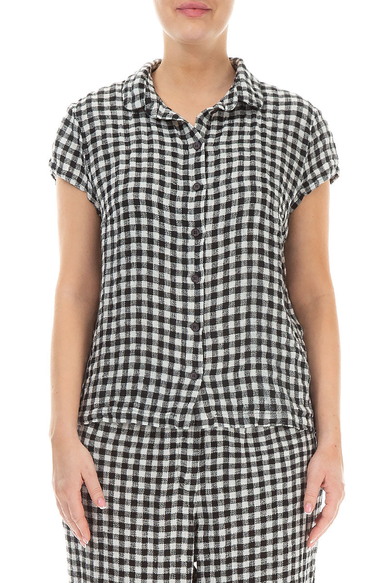 Short Sleeves Black &amp; White Check Linen Jacket 1