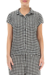 Short Sleeves Black & White Check Linen Jacket 1