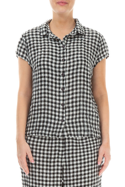 Short Sleeves Black &amp; White Check Linen Jacket 1