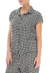 Short Sleeves Black & White Check Linen Jacket 3
