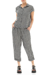 Short Sleeves Black & White Check Linen Jacket 4