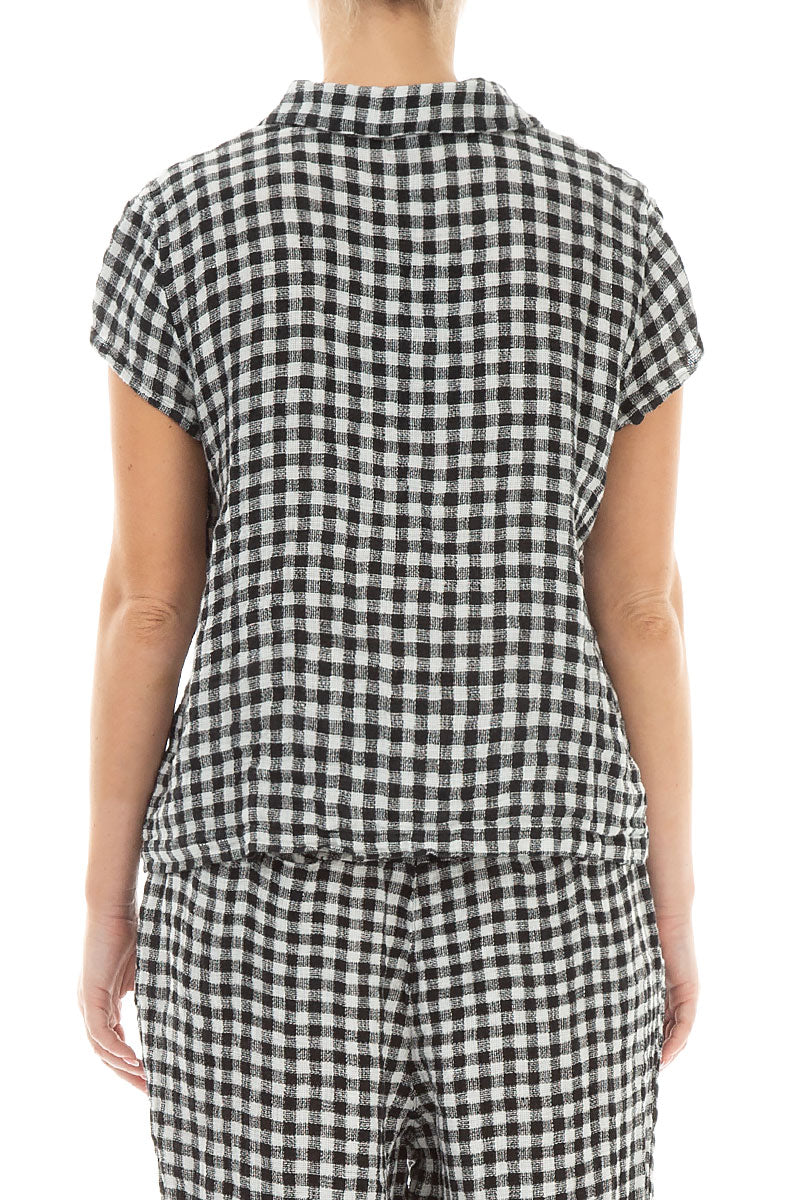 Short Sleeves Black &amp; White Check Linen Jacket 2