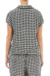 Short Sleeves Black & White Check Linen Jacket 2