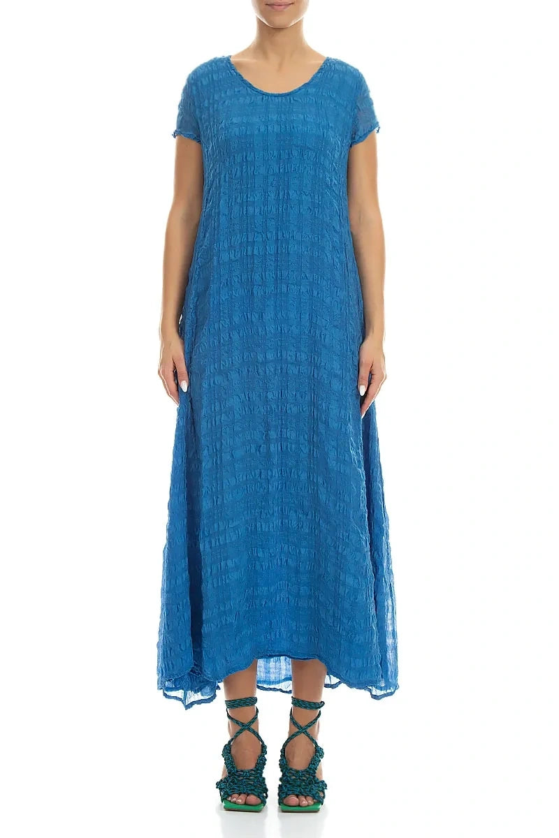 Short Sleeves Cobalt Blue Light Silk Maxi Dress 1