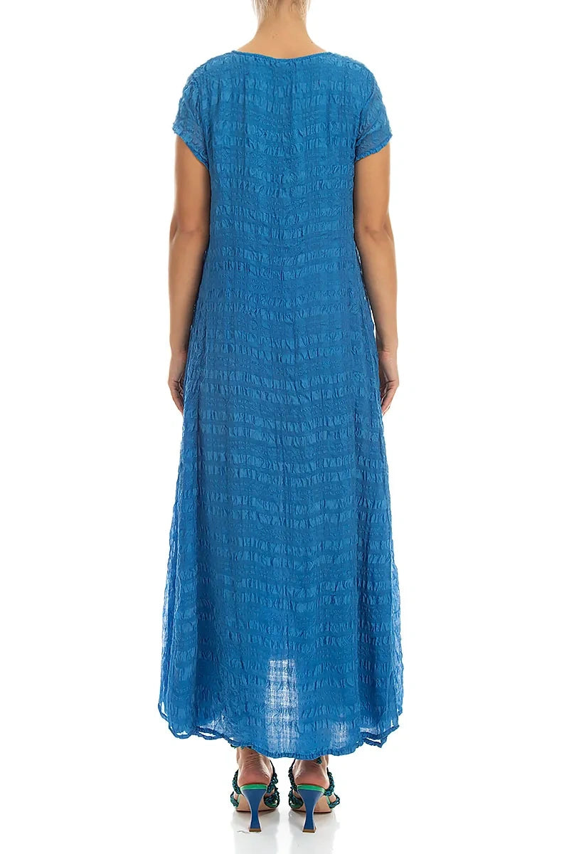 Short Sleeves Cobalt Blue Light Silk Maxi Dress 2