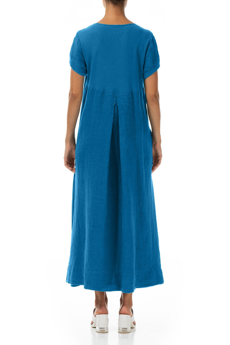 Short Sleeves Cobalt Blue Linen Maxi Dress 2