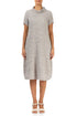 Short Sleeves Cowl Neck Beige Crinkled Silk Linen Dress 1