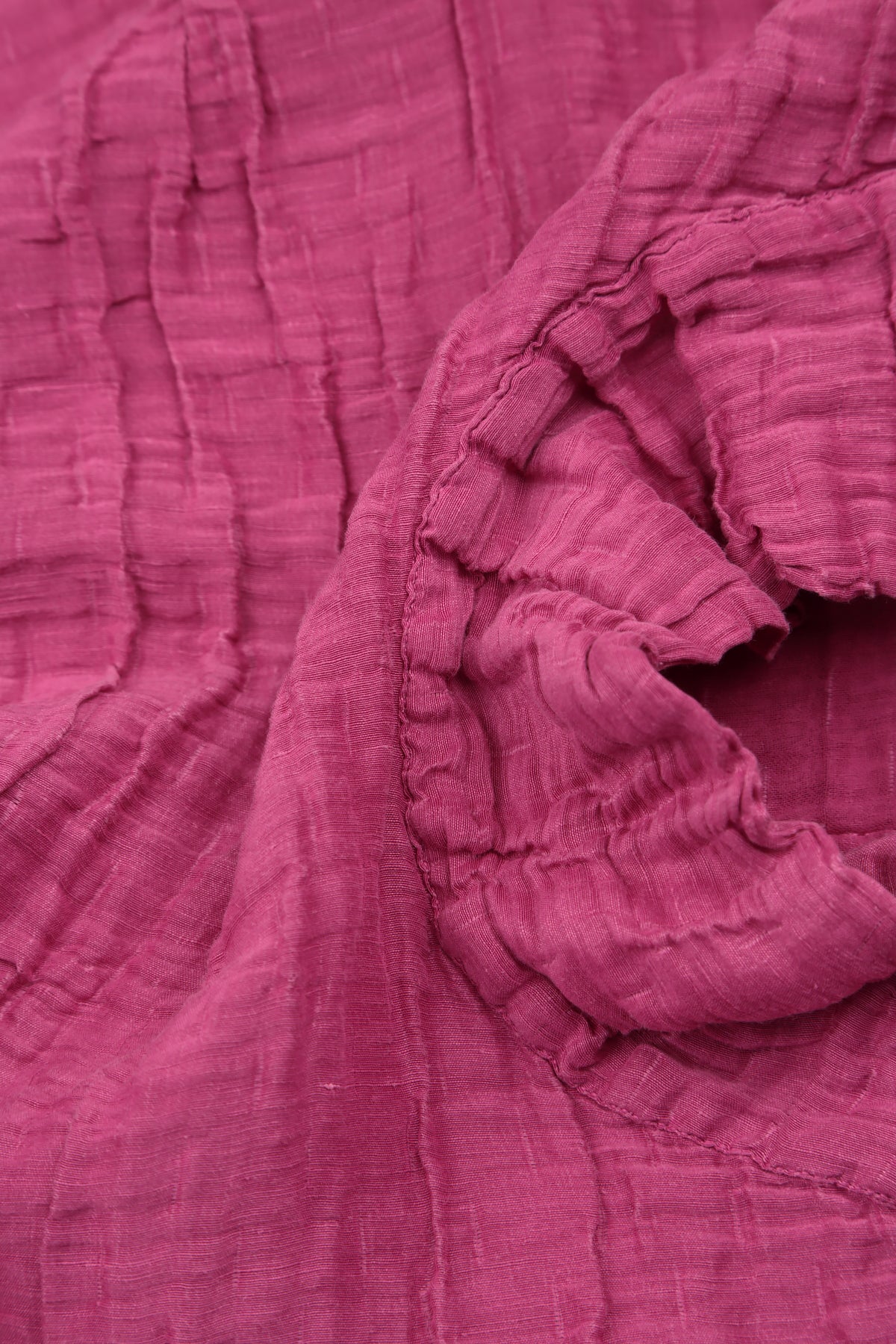 Short Sleeves Cowl Neck Fuchsia Crinkled Silk Linen Dress 8