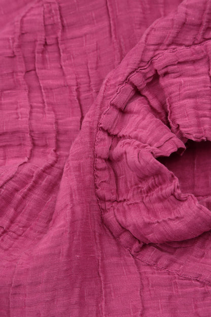 Short Sleeves Cowl Neck Fuchsia Crinkled Silk Linen Dress 8