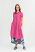 Short Sleeves Cowl Neck Fuchsia Crinkled Silk Linen Dress 1