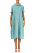 Short Sleeves Cowl Neck Mint Crinkled Silk Linen Dress 1