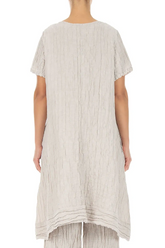 Short Sleeves Crinkled Beige Silk Linen Tunic Dress 2