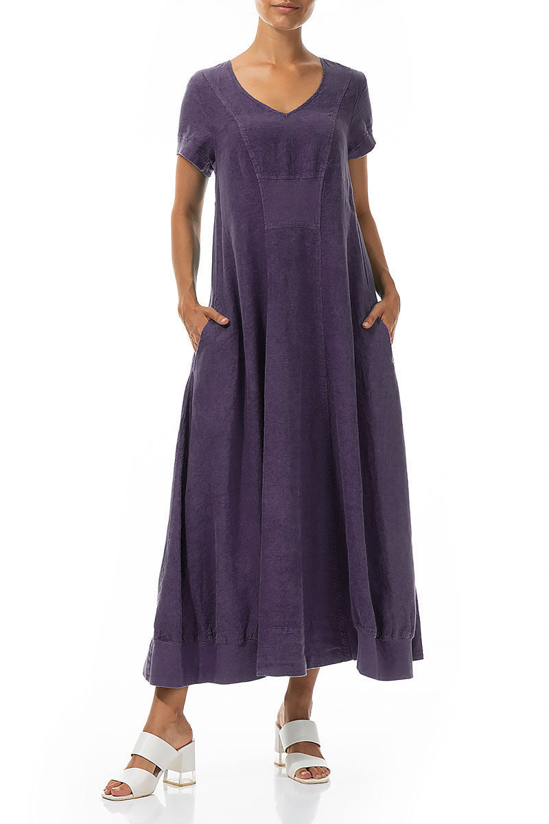 Short Sleeves Amethyst Linen Maxi Dress