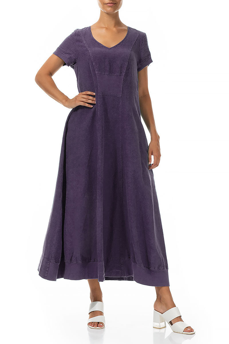 Short Sleeves Amethyst Linen Maxi Dress