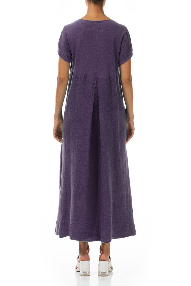 Short Sleeves Amethyst Linen Maxi Dress