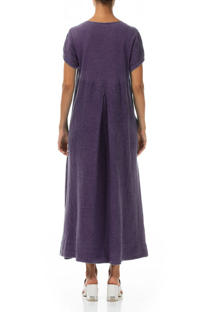 Short Sleeves Amethyst Linen Maxi Dress