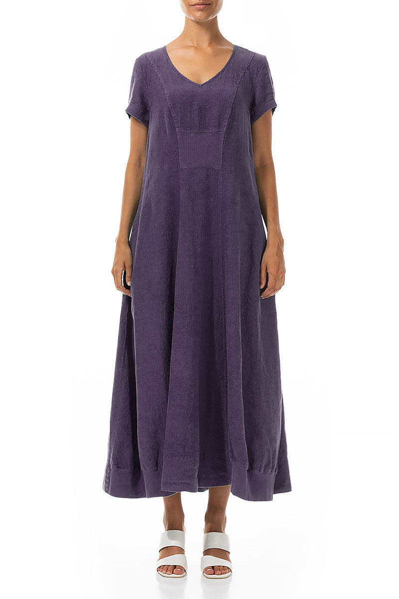 Short Sleeves Amethyst Linen Maxi Dress