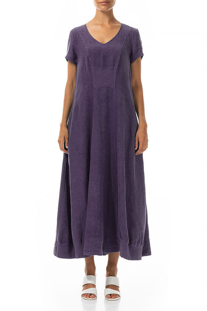 Short Sleeves Amethyst Linen Maxi Dress