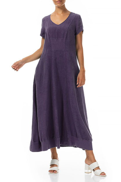 Short Sleeves Amethyst Linen Maxi Dress