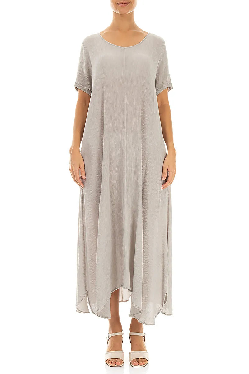 Short Sleeves Flared Beige Silk Viscose Dress 1