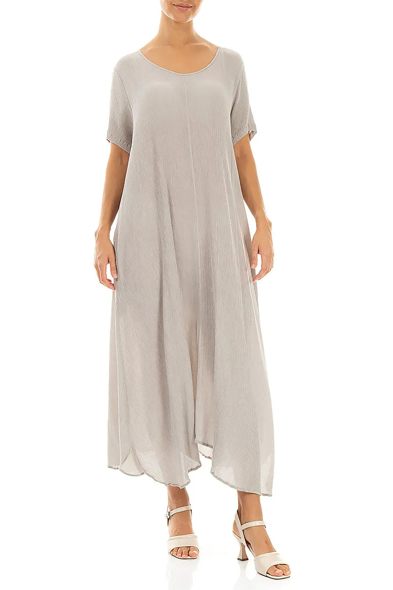 Robe évasée beige en soie et viscose à manches courtes