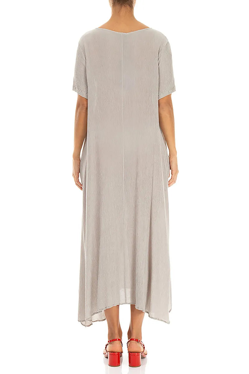 Short Sleeves Flared Beige Silk Viscose Dress 2