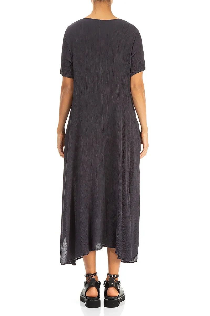 Short Sleeves Flared Graphite Silk Viscose Dress 2
