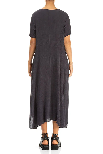 Short Sleeves Flared Graphite Silk Viscose Dress 2