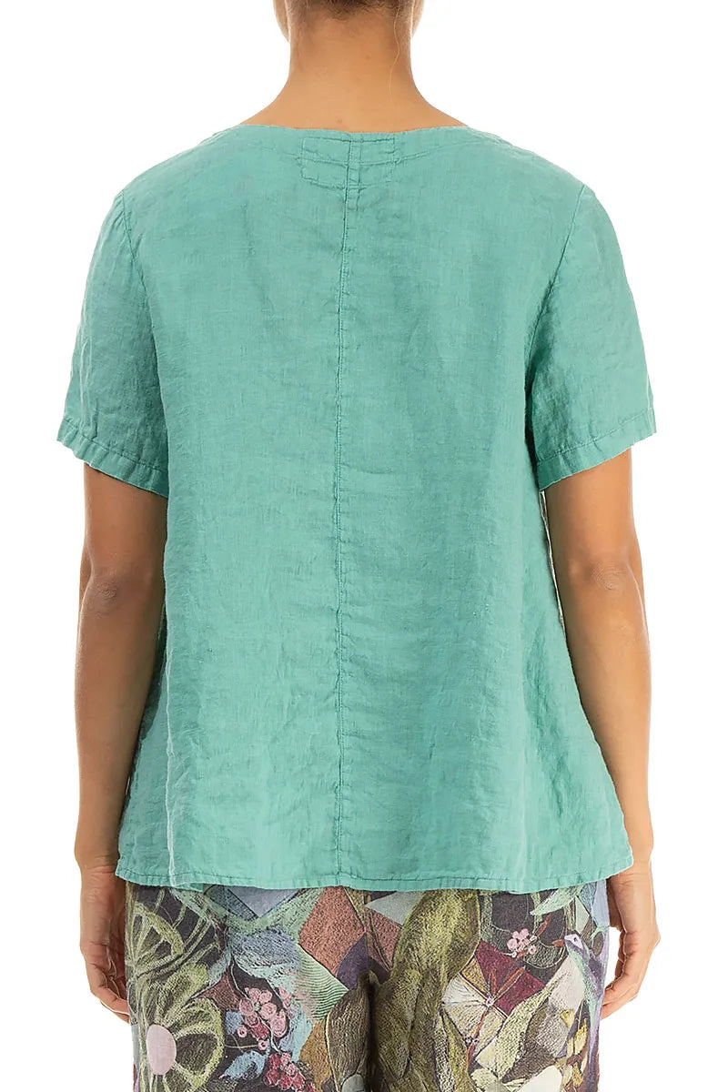 Short Sleeves Flared Mint Linen Top 2