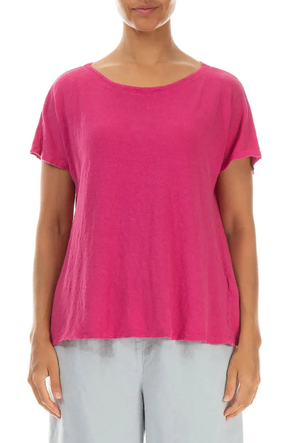 Short Sleeves Fuchsia Linen Jersey Top 1