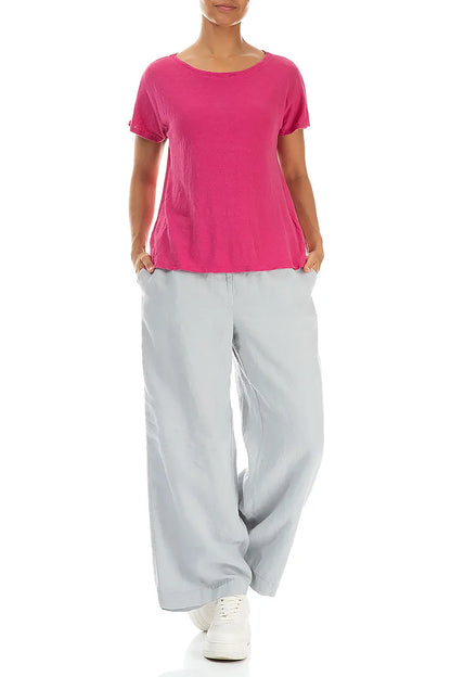 Short Sleeves Fuchsia Linen Jersey Top 4