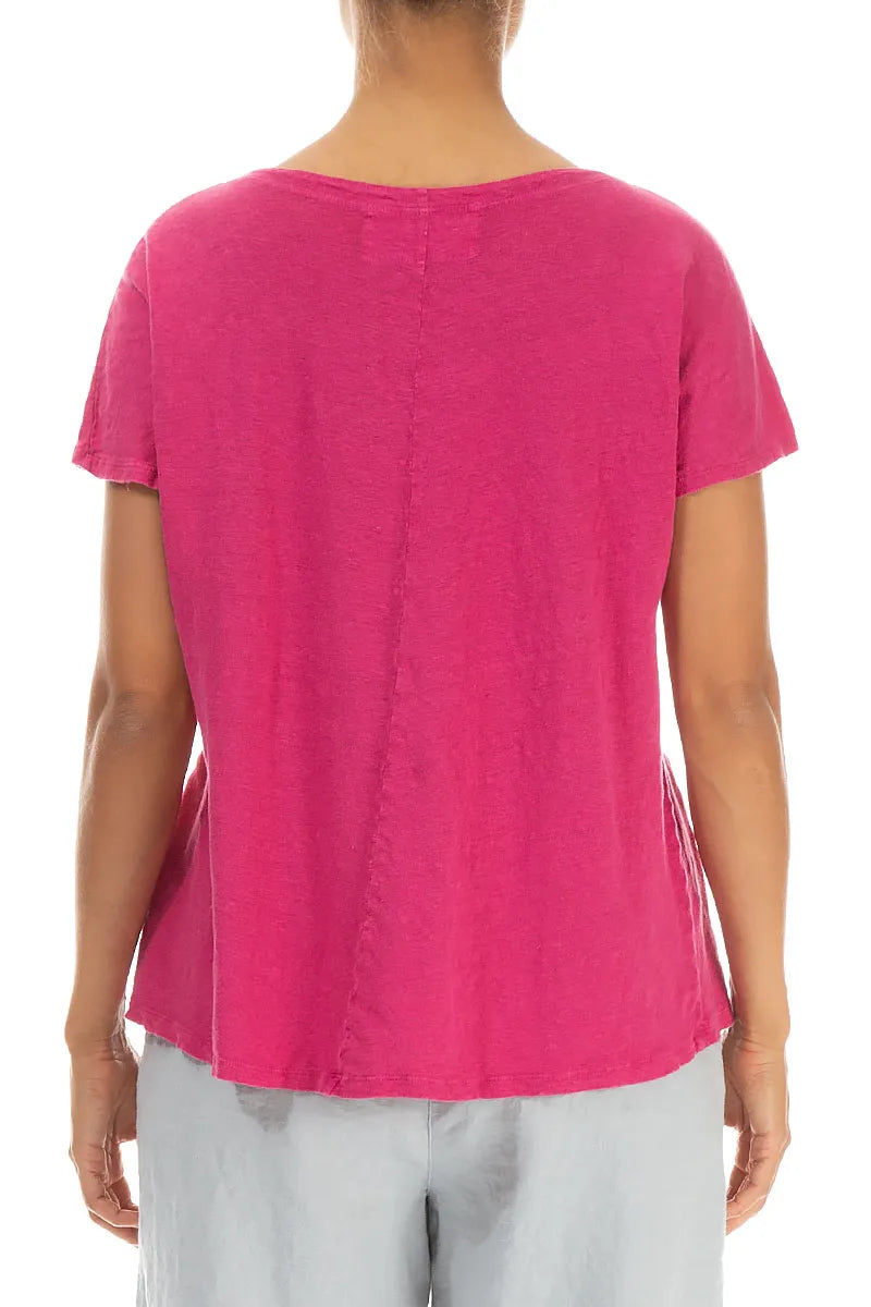Short Sleeves Fuchsia Linen Jersey Top 2