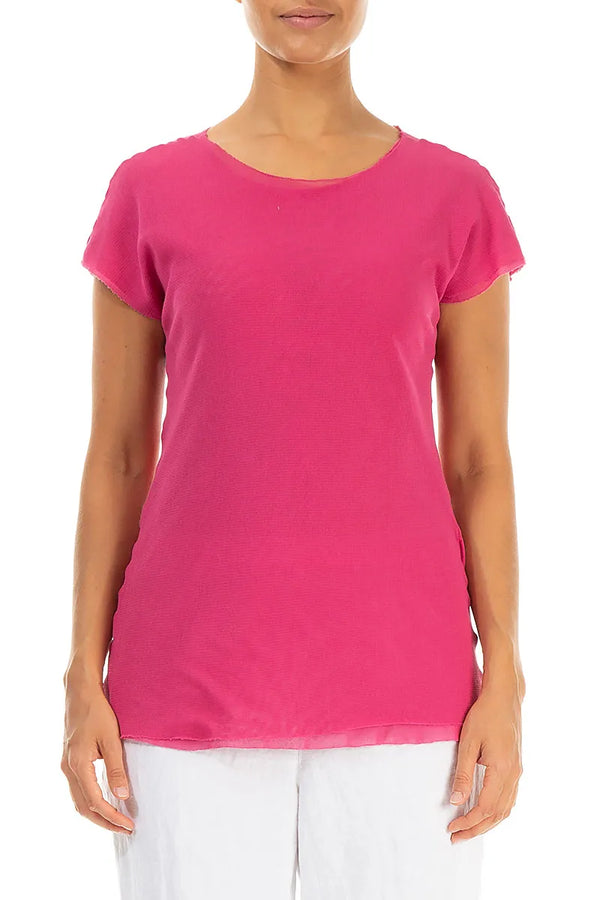 Short Sleeves Fuchsia Mesh Soft Cotton Top 1