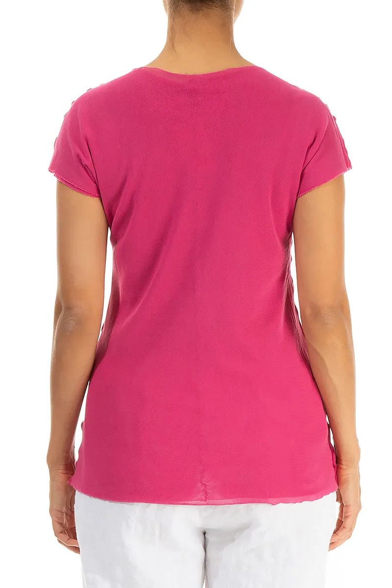 Short Sleeves Fuchsia Mesh Soft Cotton Top 2