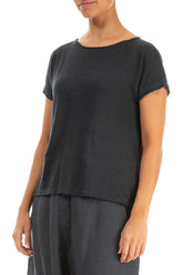 Short Sleeves Graphite Linen Jersey Top 3