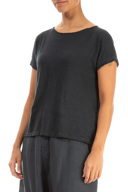 Short Sleeves Graphite Linen Jersey Top 3