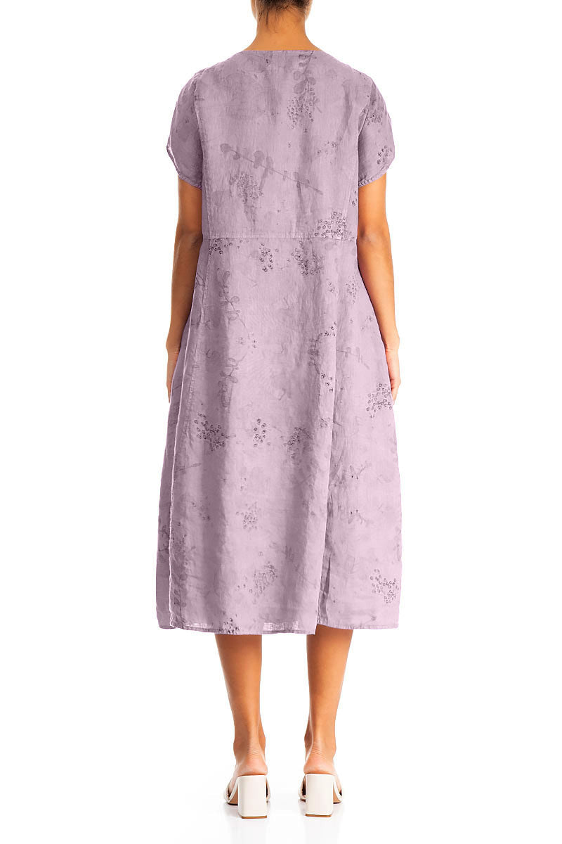 Short Sleeves Lilac Blossom Linen Dress