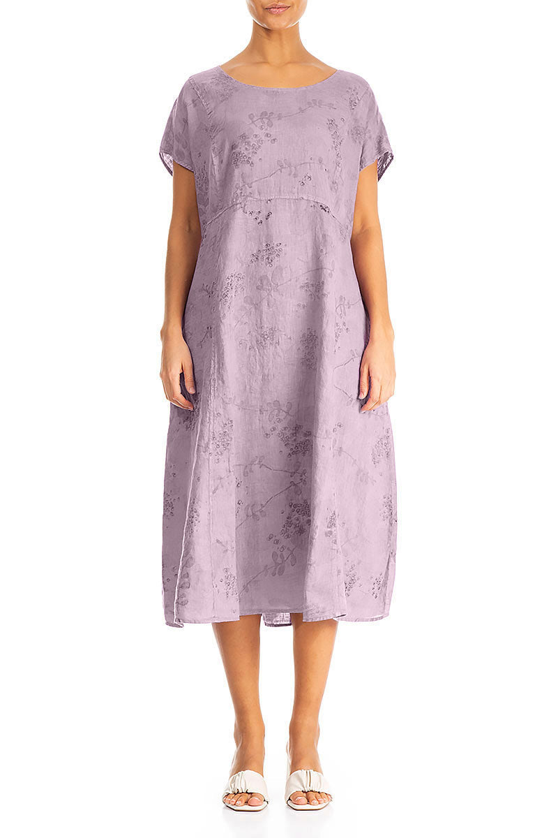 Short Sleeves Lilac Blossom Linen Dress