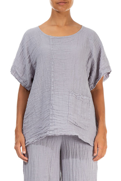 Short Sleeves Lilac Grey Crêpe Linen Blouse 1