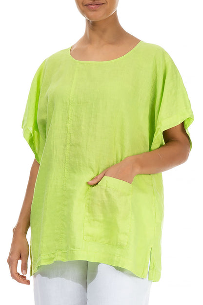 Short Sleeves Lime Linen Blouse 3