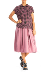 Short Sleeves Mauve Taupe Check Linen Jacket 4