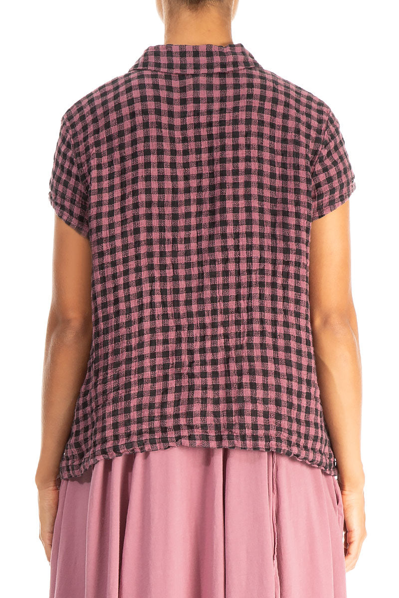 Short Sleeves Mauve Taupe Check Linen Jacket 2