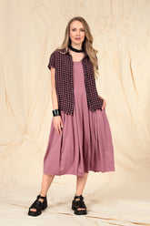 Short Sleeves Mauve Taupe Check Linen Jacket 6